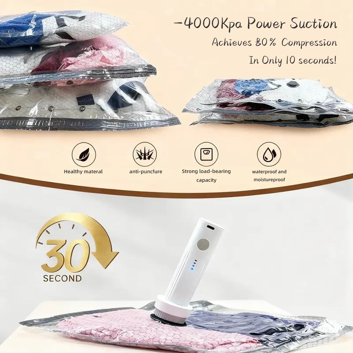 15-Pack Bulk Travel Vacuum Storage Bags - Reusable Compression Type Packing Vacuum Bags with Rechargeable Pump, Large/Medium/Small Sizes for Luggage Organization, Home Storage, Vacuum Bags For Travel, Bulk Pack