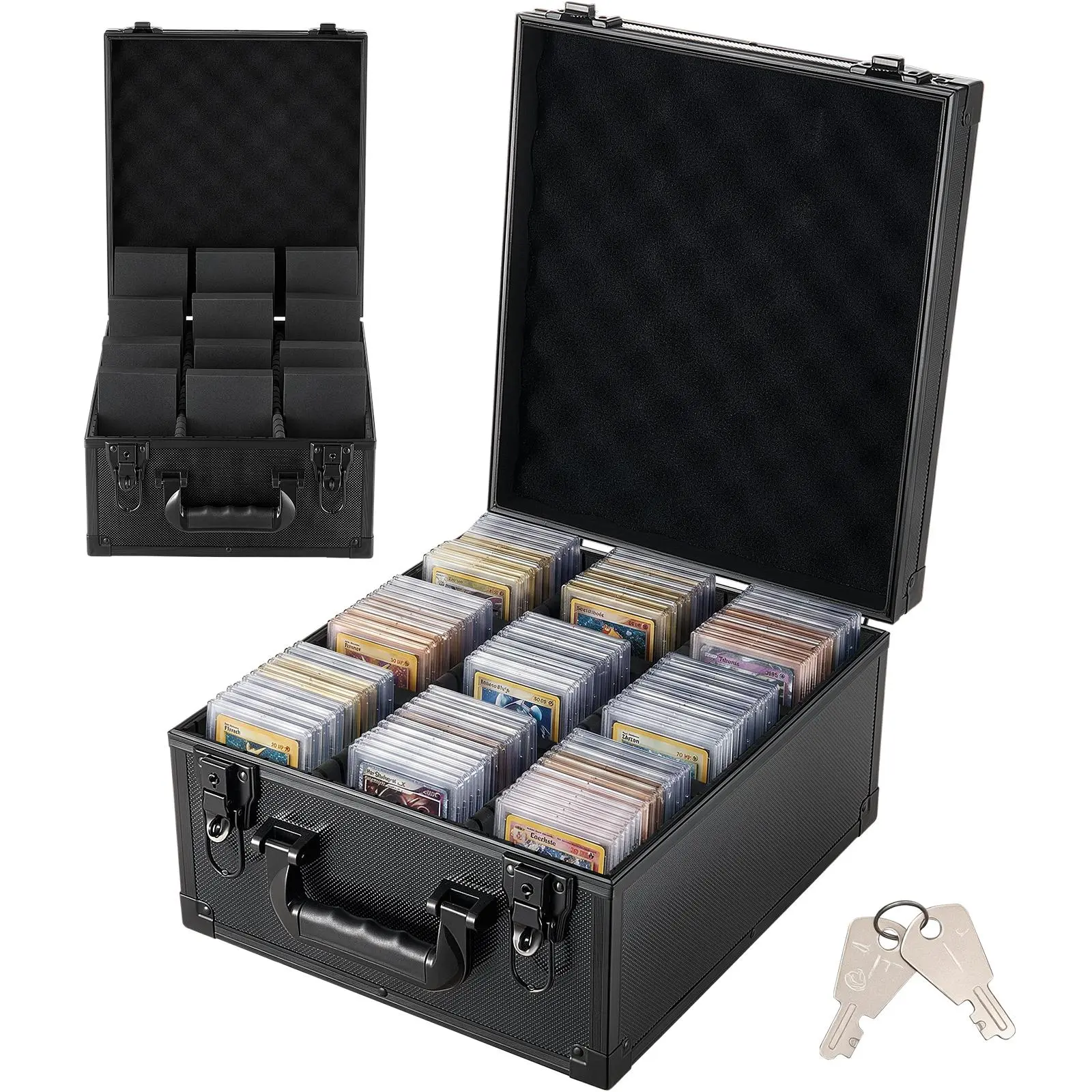 VEVOR Graded Card Case 3 Row 150 PSA Slab Storage Box with Secure Lock, Baseball Sports Trading Cards Holder Collector with 12 Dividers, Key, Holds 100 SGC 80 BGS 500 Top Loaders & 999+ Loose Cards