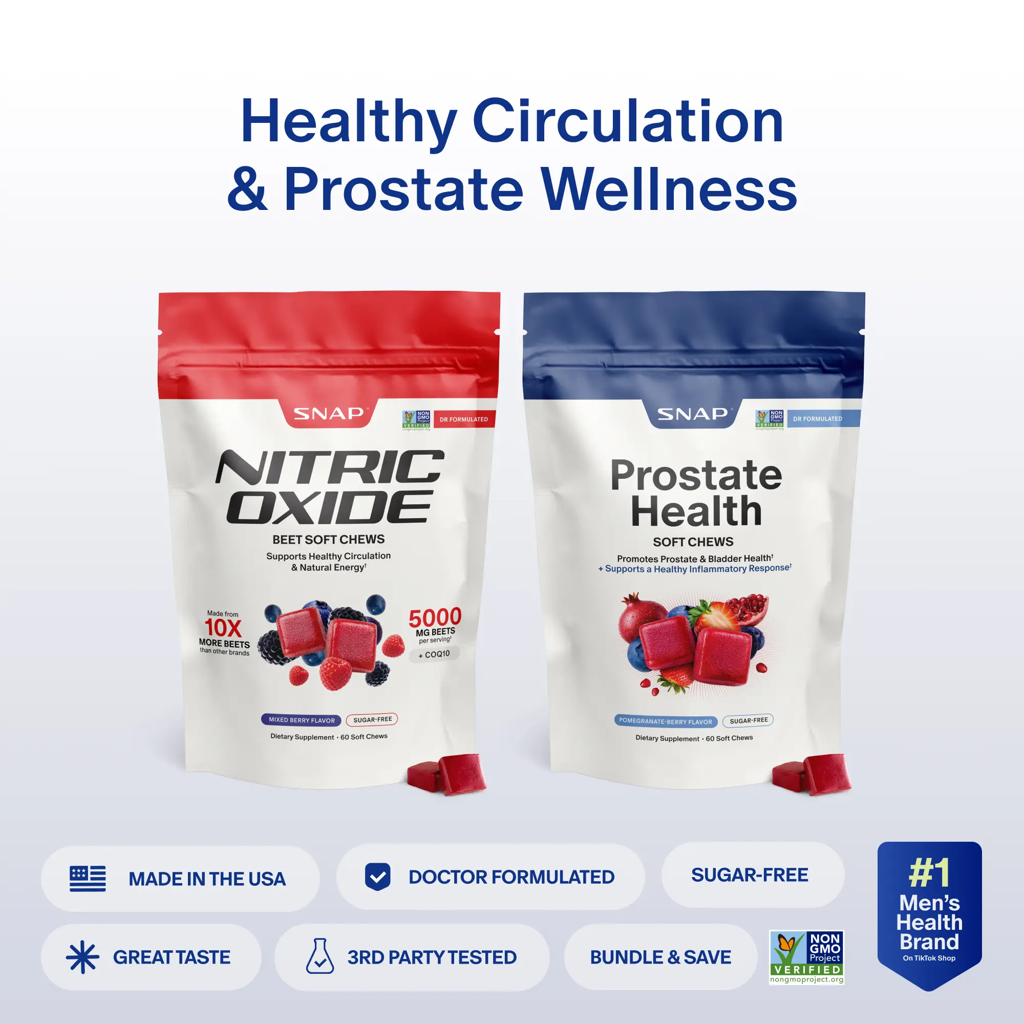 NEW! Prostate Health and Nitric Oxide Chews - Inflammation Support - Urinary & Bladder Function - Supports Blood Flow & Energy - Male Reproductive Health - Antioxidants - Supports Healthy DHT levels - Mixed Berry Flavor - Medicinal Mushrooms & Botanicals