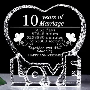 Romantic 10th Anniversary Crystal Gift, Perfect for Wedding Anniversary Party Decor, Golden Marriage Commemorative Present