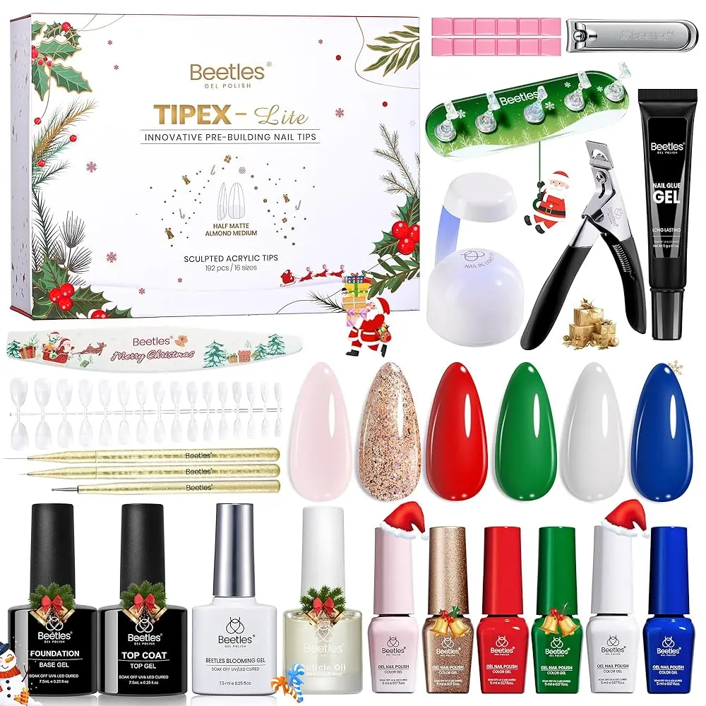 Medium Almond -Christmas Gel Poliosh Nail Tips Kit