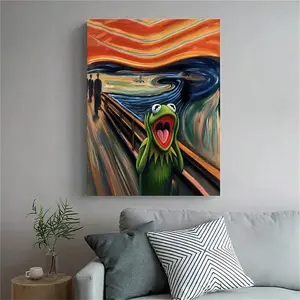 1pc Frameless Lightweight Modern Abstract Wall Art Screaming Frog Painting HD Canvas Printed Poster for Home Living Room Bedroom Classroom Decoration