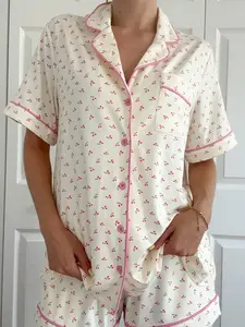 Cherries All Over Short Sleeve Button Up Pajama Top