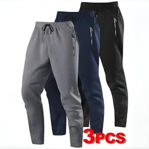 3Pcs Men's Drawstring Waist Solid Color Ice Silk Sports Pants Drawstring Elastic Design with Zippered Pockets Thin High Elastic Quick Dry Fitness Trousers Skin Friendly Smooth Soft Fabric Suitable for Indoor Sports Summer Outdoor Sports Breathable Activew