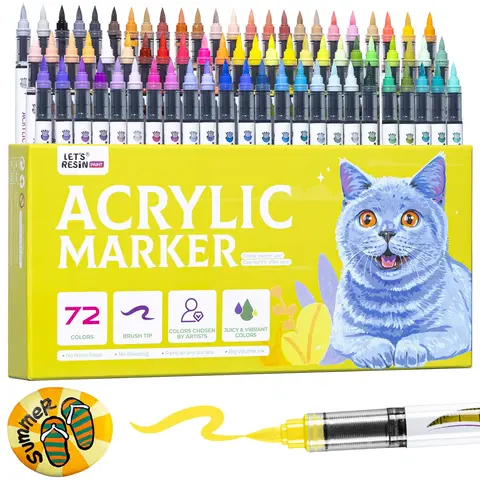 Acrylic Paint Markers, 72 Colors with 1-8mm Brush Tip, Quick-Drying No-Bleed Ink & High Coverage for Coloring Books, Rock Painting, Canvas Art, DIY Crafts, Girls' Craft Nights & Handmade Gifts - LET'S RESIN