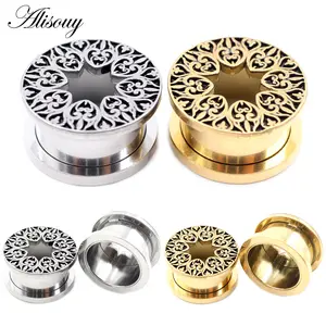 Alisouy 1PC Stainless Steel Hollow Heart Screw Thread Ear Gauges Tunnels Plugs Expander Stretcher Earrings Piercing Body Jewelry
