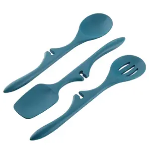 3pc Silicone Lazy Tools Set Marine Blue: Kitchen Utensil Set with Spoon, Slotted Spoon & Spoonula