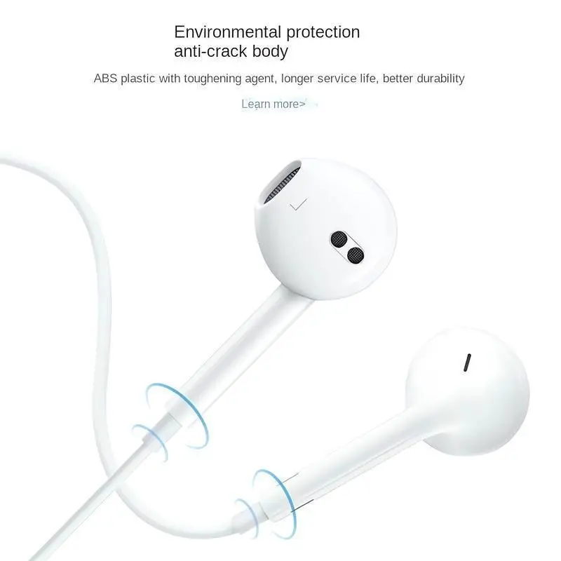 White Wired Headphones with Mic & Volume Control – Available in Lightning & USB-C Versions, Durable for Commute & Calls