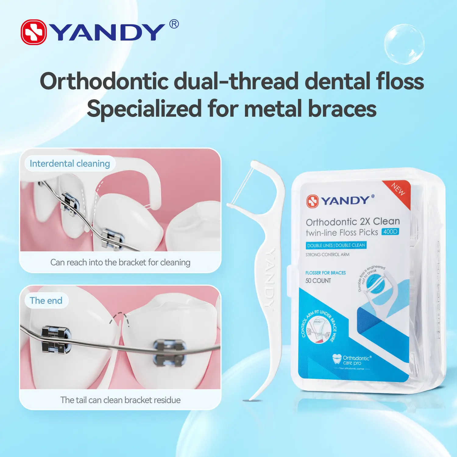 Orthodontic 2X Cleaning Dual-Line Floss Picks, 50-Count Travel Box – Safe for Braces, Gentle & Durable Orthodontic 2X Cleaning Dual-Line Floss Picks, 50-Count Travel Box – Safe for Braces, Gentle & Durable