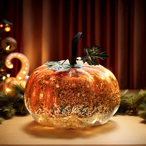 1/2pcs Glass Pumpkin Lamp Battery-Operated Halloween Decoration - Indoor And Outdoor Autumn Centerpiece for Thanksgiving, Parties, And Night Light Gifts.