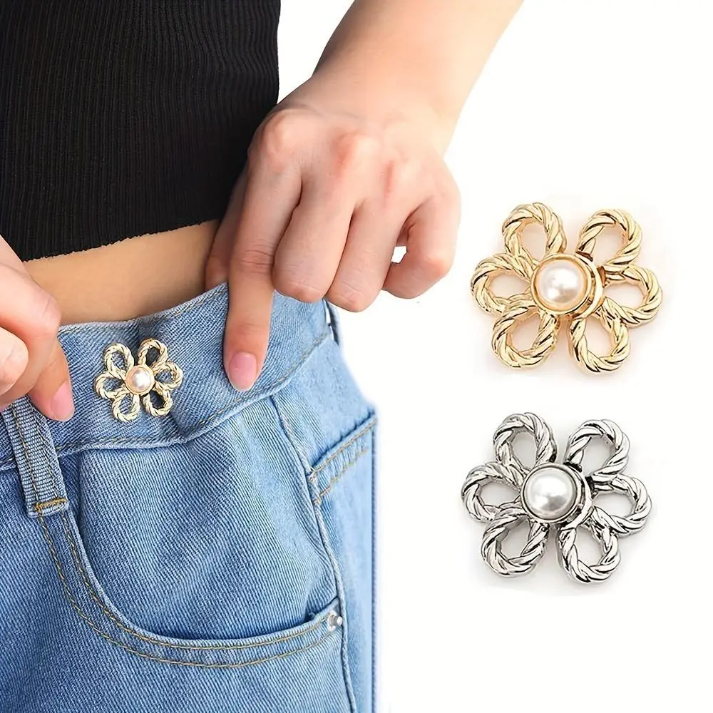Flower Design Jeans Button, 2/4 Counts No Sewing Required Easy To Install Pant Waist Tightener, Button Pins for Jeans, Sewing Accessories for Women