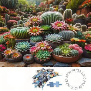 1000 Piece Large Paper Puzzle Set, Cactus Theme DIY Decoration Kit, Fun Interactive Family Activity, No Frame Required, Jigsaw Puzzles