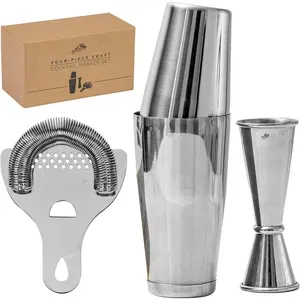 Cocktil Shker Set, 4- Professionl Brtender Kit with Boston Shker, Striner nd Jigger, Stinless Steel Br ccessories for Crft Cocktils,