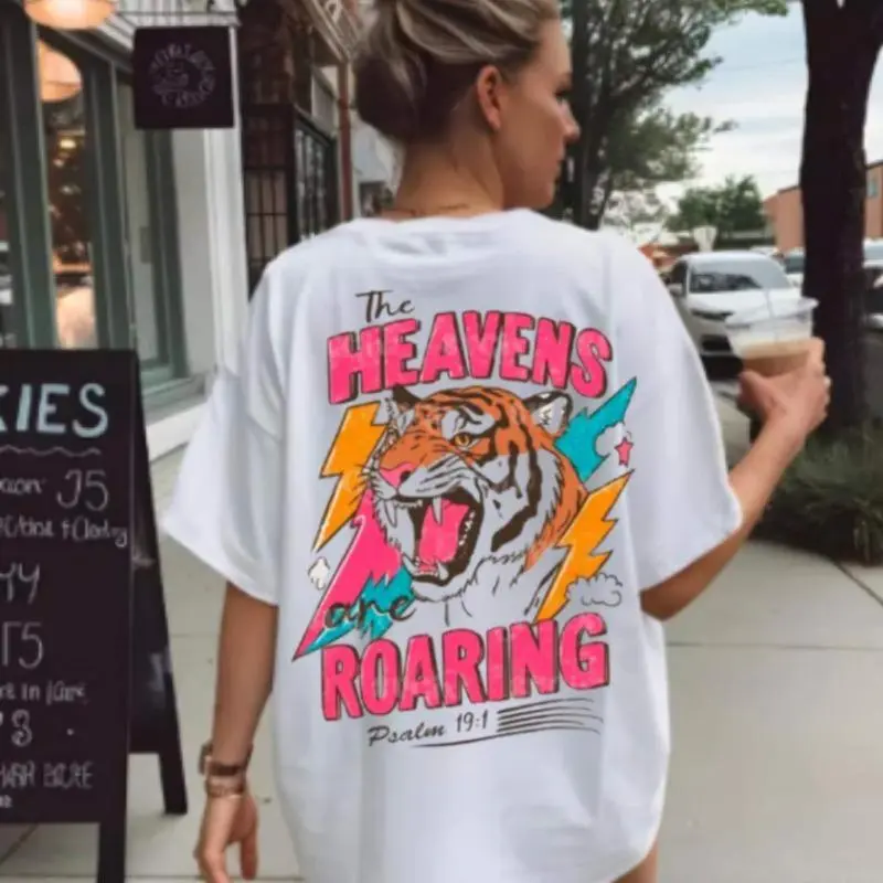 The Heavens are Roaring Shirt, Retro Boho Bible Verse Shirt, Psalm 19:1, Faith Gift, Bible quote Shirt, Christian Mom Shirt, Jesus Lover Clothes Cotton