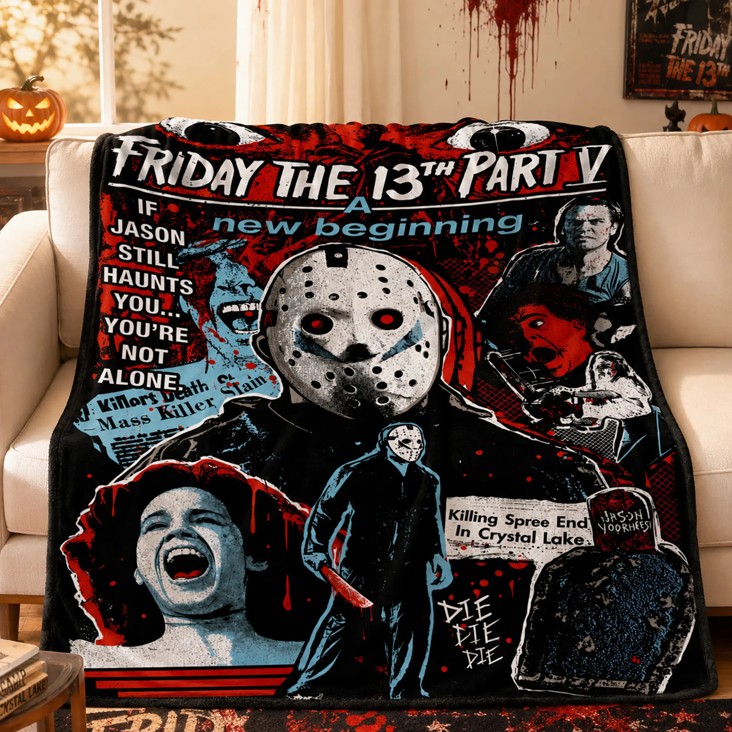Friday The 13th Jason Throw Blanket Horror Movie Blanket Ultra Soft Flannel Fleece Warm Cozy Lightweight Slasher Graphic Bed Blanket Halloween Bedroom Living Room Sofa Couch Dorm Travel Teens Adults Christmas Gift Home Decor