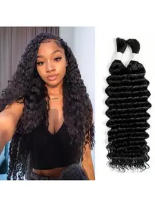 Human Braiding Hair 100g One Bundle/Pack  Natural Black Deep Wave Curly Human Hair for Braiding No Weft Unprocessed Brazilian Remy Human Hair for Boho Braids Wet and Wavy