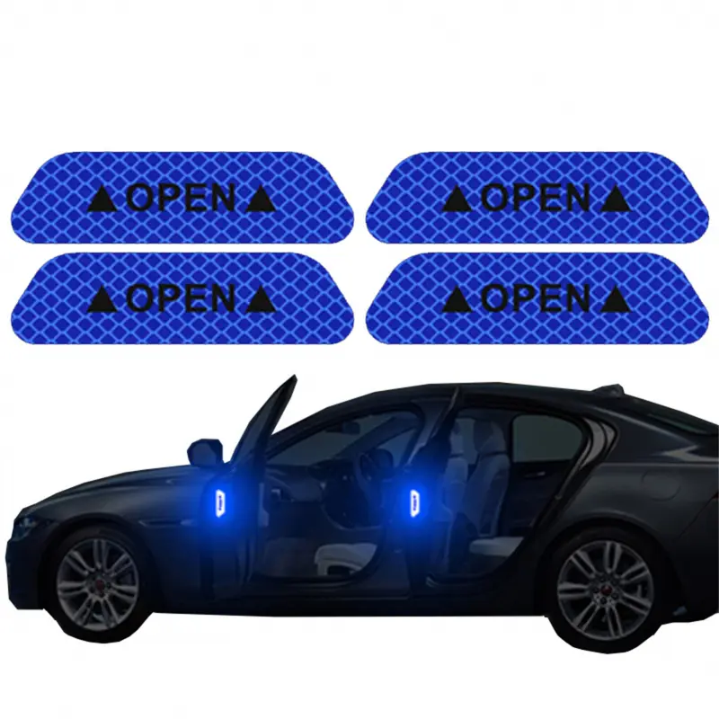 4pcs Reflective Car Door Sticker Safety Opening Warning Reflector Tape Decal Automotive Auto Car Accessories Exterior Interior Reflector Sticker Vehicle