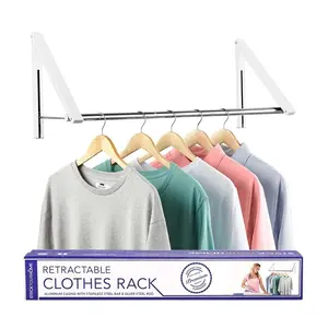 Stock Your Home Retractable Clothing Rack, Set of 2 with connector rod- White