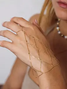 Fishnet Finger Chain, Vintage Beaded Hand Chain Bracelet for Women, Party Evening Fashion Accessory, 1pc