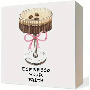 Espresso Martini Wooden Box Sign, Espresso Martini Cocktail Lovers Gifts Wood Block Plaque Signs for Home Kitchen Bar Pub Desk Table Shelf Decor, 5x5 Inch