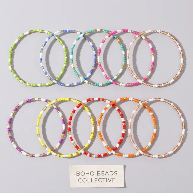 Boho Beaded Bracelets Set 10pcs Colorful Seed Bead Friendship Bracelets Waterproof Summer Surf Jewelry Bangle Stack Matching Couple Bracelets