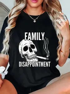 Lady's 100% Cotton Short-Sleeve Streetwear Top - Everyday Women's T-Shirt with Disappointment Skull Marijuana Funny Loser Relative Graphic
