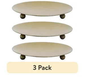 Decorative Gold Tone Metal Pillar Tealight Candleholder Plate, 5"