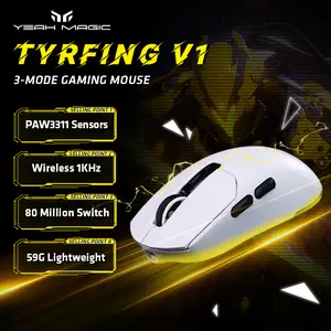 YEAH MAGIC Tyrfing V1 Wireless Gaming Mouse with RGB Charging Dock 12K DPI 59g Ultra-Lightweight Tri-Mode Connectivity 300mAh Battery Ergonomic Design Magnetic Dock Black
