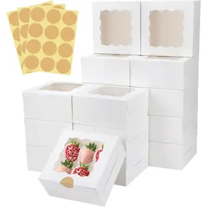 30 count White Bakery Boxes with Window, 6 X 6 X 3 Inches, White Paperboard  Boxes for Cookies, Pastry, Cookies, Strawberries, Macarons