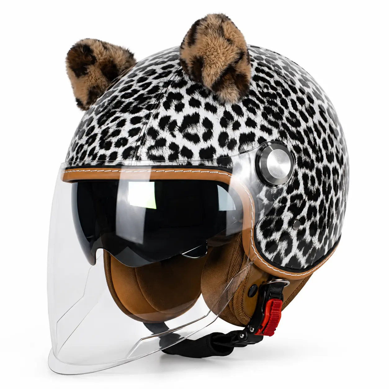 cat motorcycle helmet dot approved Ear Bluetooth Helmet, Certification Full Face Flip-Up Motorbike Helmet, Cool Cute Cat Helmets with HD Visor and Ventilation Syste, for Adults Men Women S~XL : Automotive QUICKOOL Women's DOT Approved Leopard