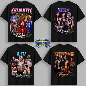 WWE Women Superstars T-Shirt Collection Charlotte Flair Rhea Ripley Liv Morgan Stephanie Vaquer Wrestling Graphic Tee Unisex Streetwear