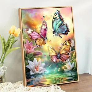 Butterfly & Flower Pattern DIY Diamond Arts Colorful Painting Kit without Frame, DIY 5D Diamond Arts Colorful Painting Kit, Wall Art Decor for Home