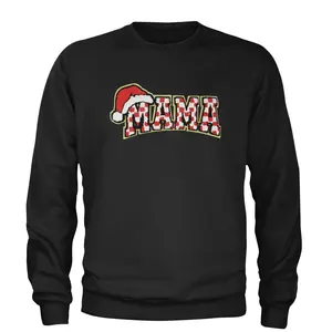 Mama Santa Hat Chenille Patch Adult Crewneck Sweatshirt