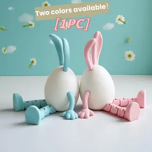 1PC 3D Printed Easter Bunny Egg Decor, Movable Design, Pastel Macaron Colors, Desktop Ornament for Home, Office & Study, Cute Easter Gift for Holiday Lovers