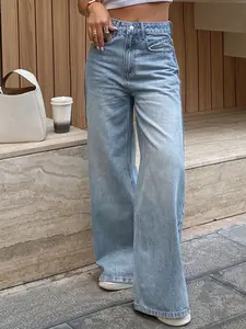 Women's Loose Straight Leg Jeans, Comfortable Denim Wide Leg Pants, Trendy Versatile Casual Fashion Long Jeans, All Seasons Wear