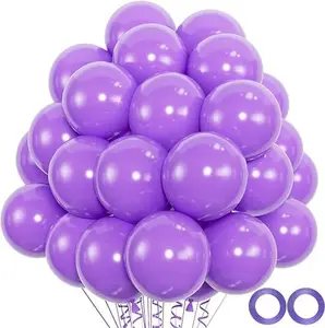 100pcs Light Purple Balloons, 12 inch Purple Latex Party Balloons Helium Quality for Birthday Party, Baby Shower,Wedding, Halloween Party Decoration with Purple Ribbon