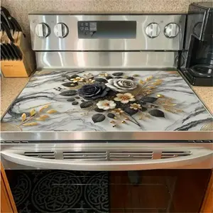 2DFlatFlower Pattern Gas Stove Cooktop Panel Protector Cover, 1 Count Heat & Scratch Resistant Stove Top Protector, Easy To Clean Stove Top Cover for Home Dining Room Barbecue Floral Pattern