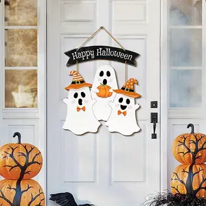 Halloween Ghost Wooden Door Hanging Decoration, Wall Decor, Home Party Sign, Cute Halloween Door Hanger, Halloween Wood Door Decor