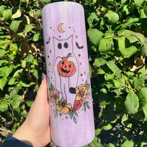Color changing white to purple Halloween cat Tumbler 30 ounce tumbler