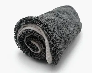 Ultra-Absorbent Microfiber Drying Towel 1000 GSM Dual-Sided Twist Loop & Waffle Weave Professional Grade Lint-Free for Windows & Mirrors Grey/White