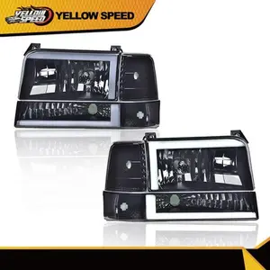 Fit For 92-96 Ford F150 F250 Dual LED DRL Smoked/Clear Headlights Bumper Lamps