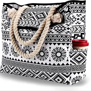 Large Capacity Waterproof Canvas Beach Bag, Multi-functional Handheld Storage Bag for Travel, Fitness, Holiday, Sports & Outdoor