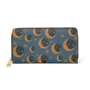 Printify Turquoise Vintage-Inspired Zipper Wallet – Celestial Design