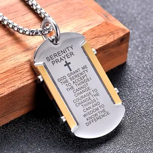 Stainless Steel Cross Pendant Necklace, Hip-hop Military Tag Necklace
