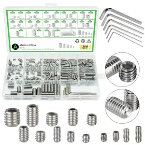 300 count 24 Size Set Screws Assortment Kit (M3, M4, M5, M6, M8) Metric & SAE Allen Set Screws for Bathroom Fixture Metric Bolt Assortment for Door Knobs, Faucets, Plumbing