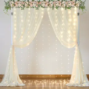 2-Panels 5x10FT Mother's Day Sheer Tulle Backdrop with LED String Lights, Wrinkle-Free Photo Background for Weddings, Baby Showers, Two Panels tiktokshopspringglowup,summerwins,Summer Sale,Mid Year Sale,Deals For You Day summerwins