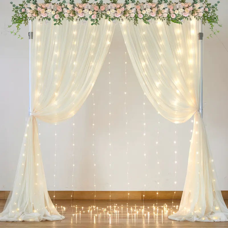 5ft x 10ft 2-Panel LED Light Semi-Sheer Tulle Backdrop - Wrinkle-Free Lightweight Room Curtain, Soft Romantic Ambiance, Warm White LEDs for Weddings, Bridal Showers, Room Decor Essentials