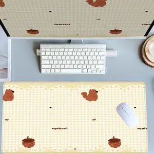 Squirrel Gingham Desk Mat Gaming Mouse Pad XXL Extended Mouse Pad for Laptop Large Mouse Pad for Desk with Non-Slip Rubber Base Stitched Edges Surface for PC Gamers, Animal Lovers, Office Workers & Home Use