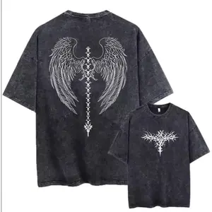 Men's Y2K Wash Gothic Graphic T-Shirts Skull Print Vintage Oversized Washed Tees Grunge Clothes