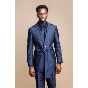 Feyi Navy Rose Paisely Single Breasted Suit